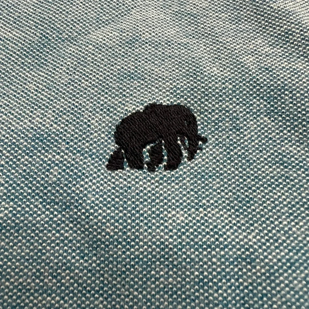 Banana Republic Mens L Blue Short Sleeve Polo Shirt‎ Embroidered Bear Logo